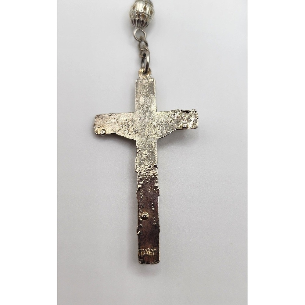 Italy Rosary Necklace Blue Beads Silver Metal Crucifix Catholic Prayer Beads - Picture 5 of 9